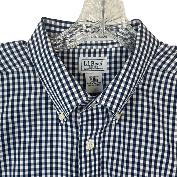 LL Bean Mens Button Down Shirt Blue White Checked Size XL Tall - Picture 6 of 9